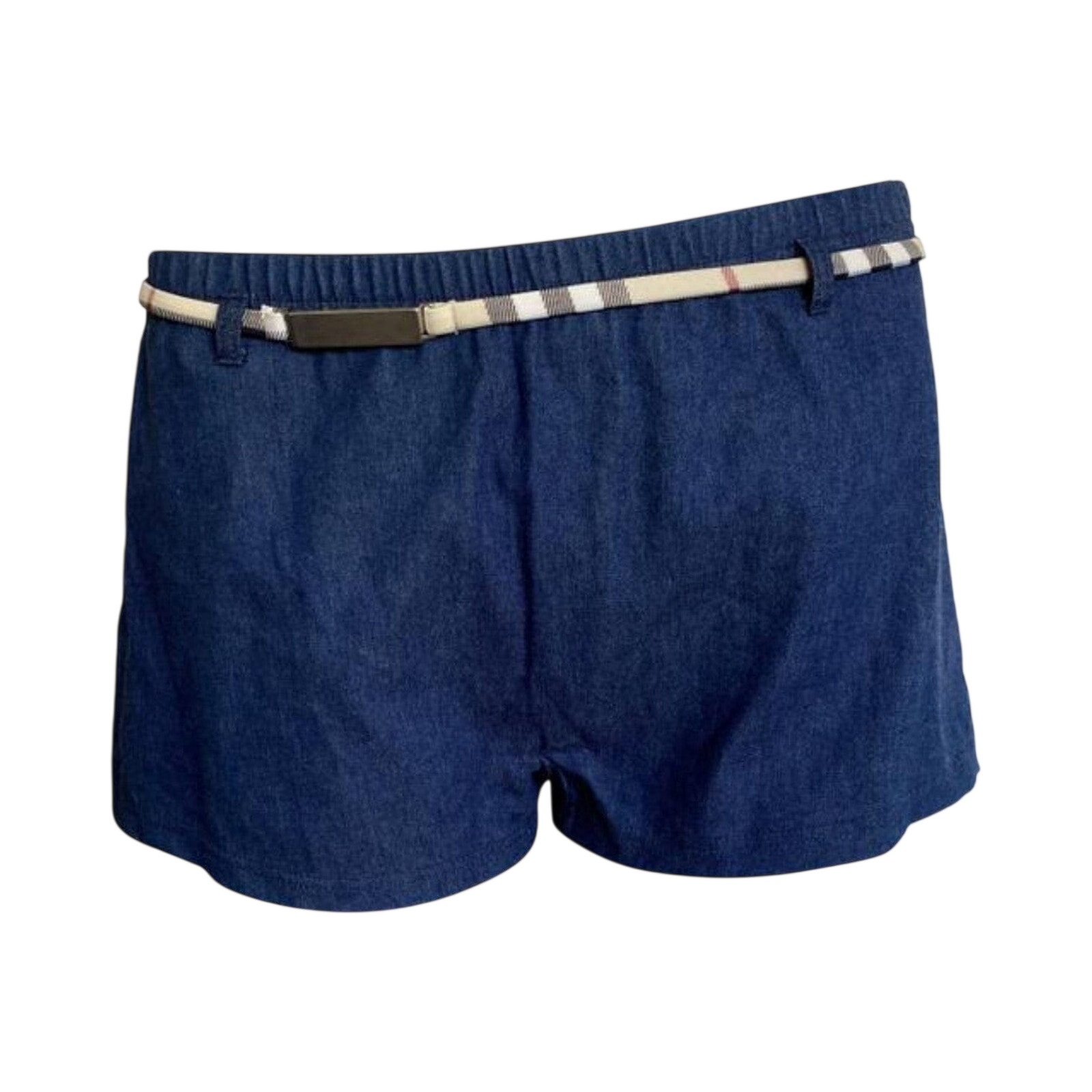 Burberry Denim Blue Nova Check Belted Mini Shorts S Sz
